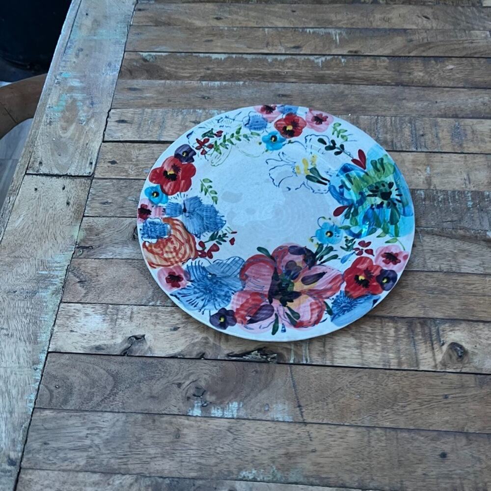 Anthropologie Estudio Flores Ceramic Dinner Plate Hand-Painted Floral Blooms